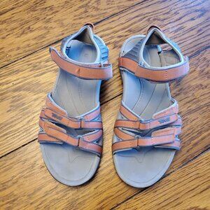 Women's TEVA Shock Pad Sandals. Size 6.5, Gray & Brown. Adjustable, Good Con!